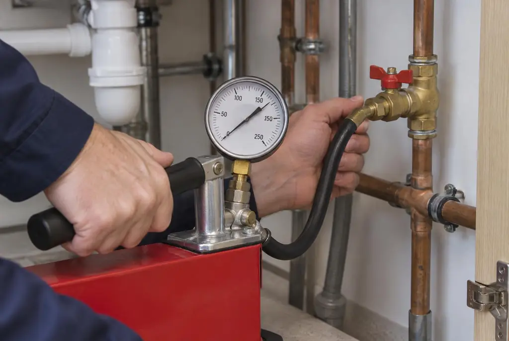 Lekdetectie Driebergen-Rijsenburg – druktest op een waterleiding met een manometer